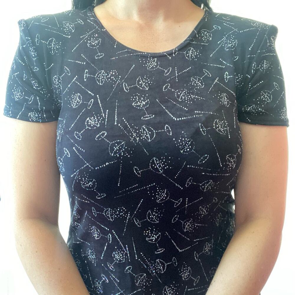 Vintage 90s Molly Malloy Black Martini Cocktail Print Maxi Dress Size 8